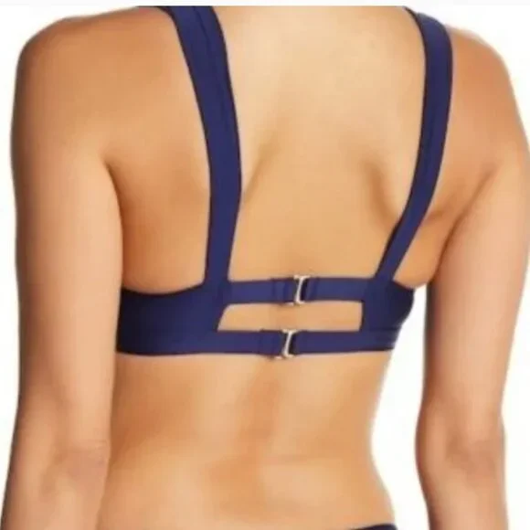 Splendid Frill Seeker Navy Blue Halter Bikini Top SP22138 NWT Size Small - Picture 2 of 8